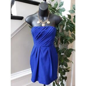 Naven Knee Length Dress Womens XS Blue Lined Pleated Back Zip Off The Shoulder